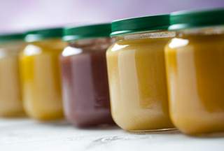 yellow baby food jars